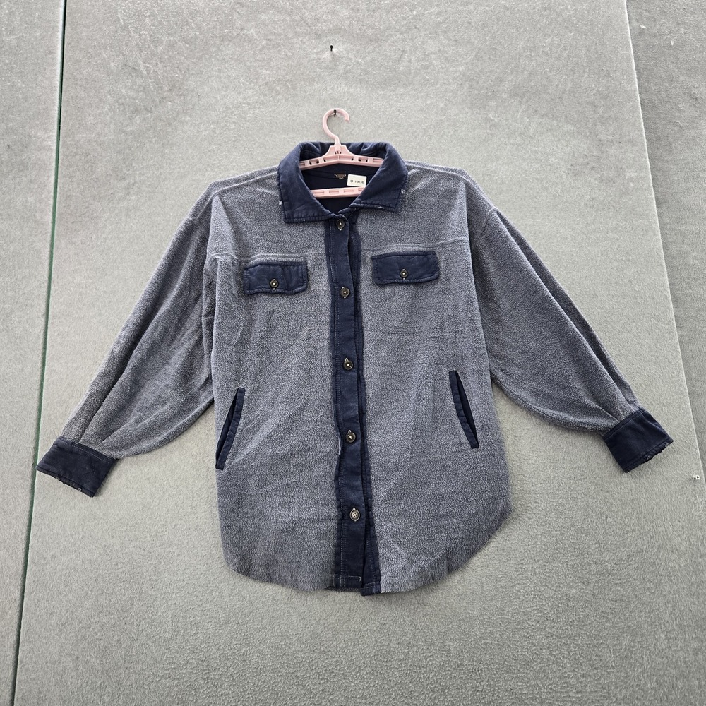 Free People Women Jacket L Gray Ruby Oversized Fleece Shacket Collared Button